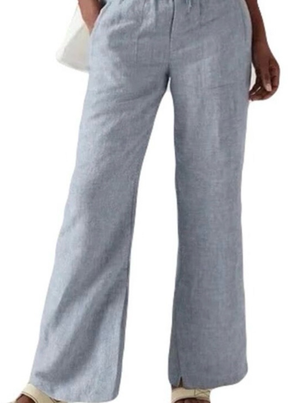 Athleta Wide Leg Linen-Blend Pants in Light Gray